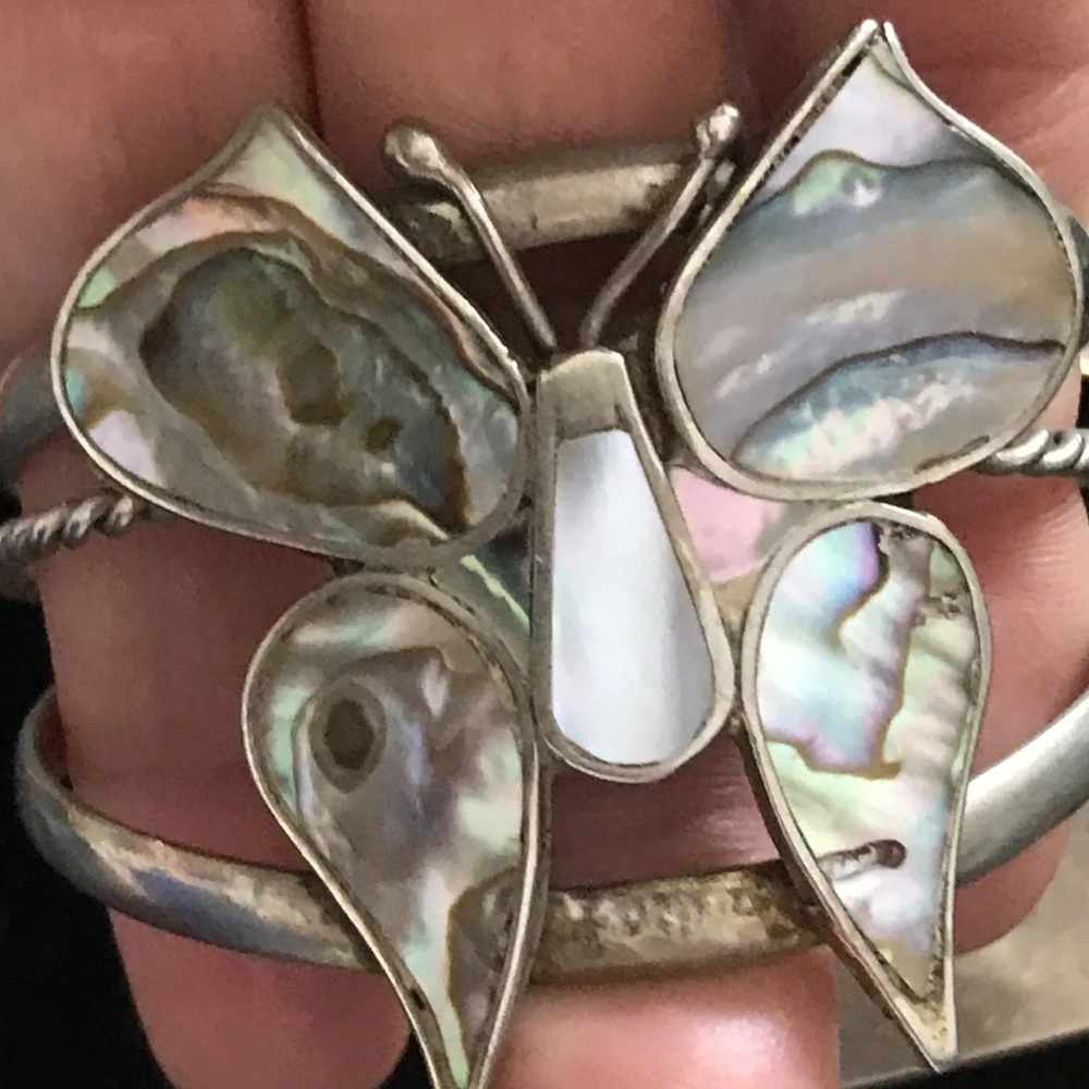 Vintage Unique Abalone Mexico Butterfly Bracelet